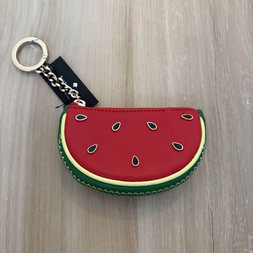 Kate Spade Leather Watermelon Slice Zip Coin Purse Keychain - Picture 3 of 7